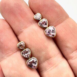 Womens Earrings 10K Yellow Gold Pink Heart Cubic Zirconia Chandelier Pierced